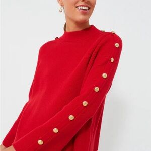 Tuckernuck Red Monroe Sweater with Gold Button Details, Large